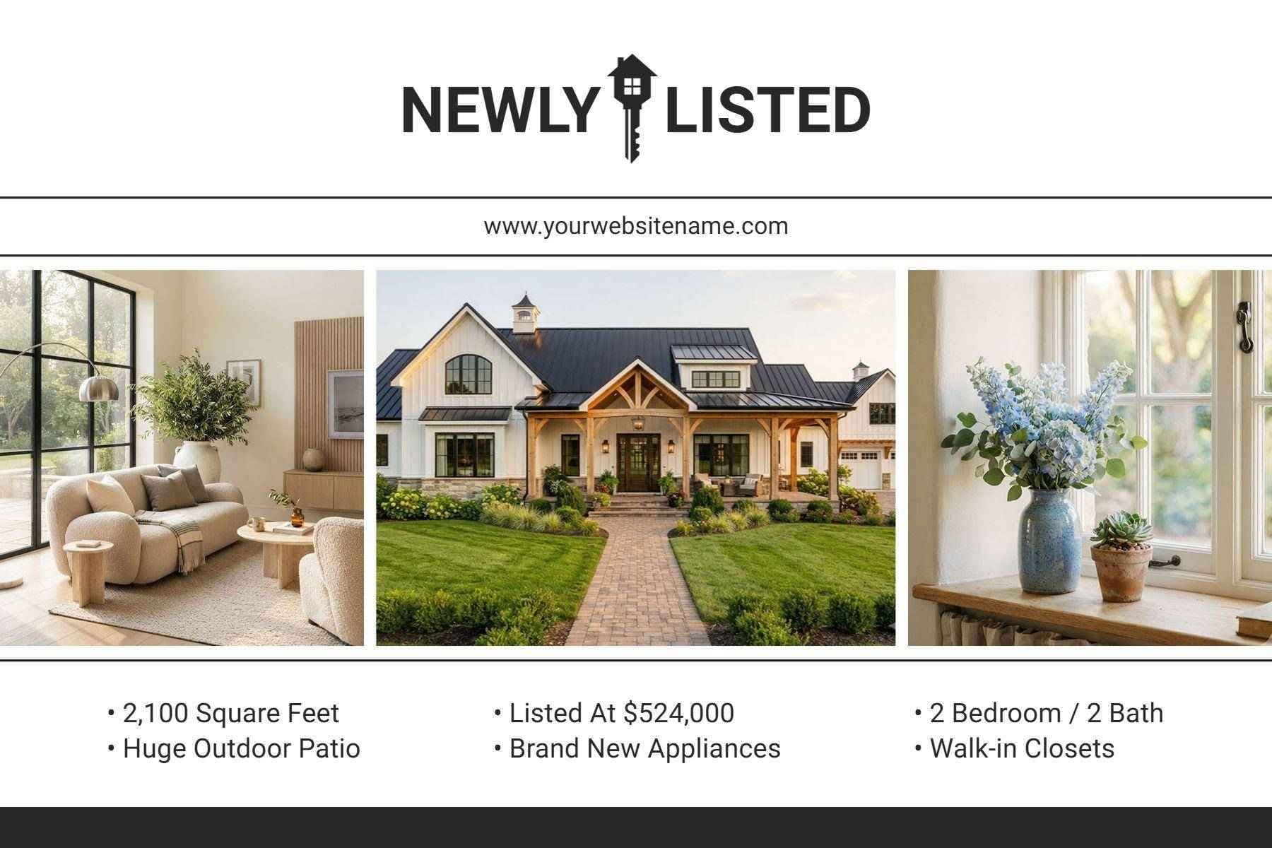 Modern Black and White Real Estate Listing Postcard Template