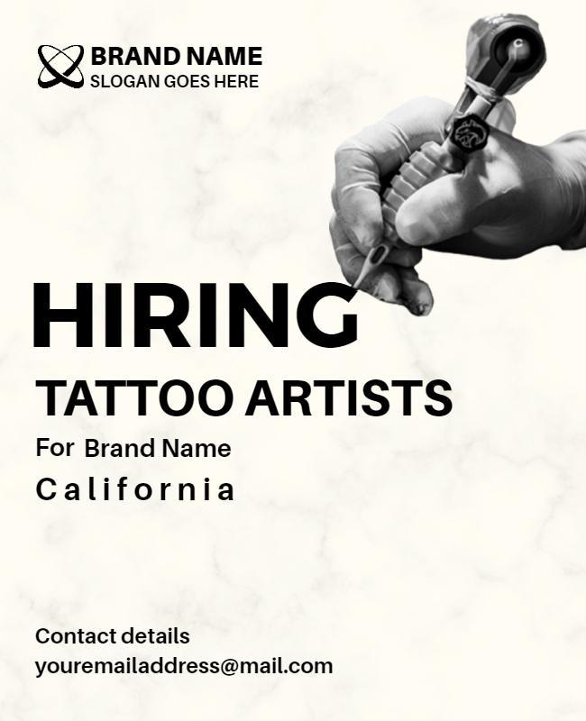 Modern Black and White Tattoo Artist Hiring Poster Template