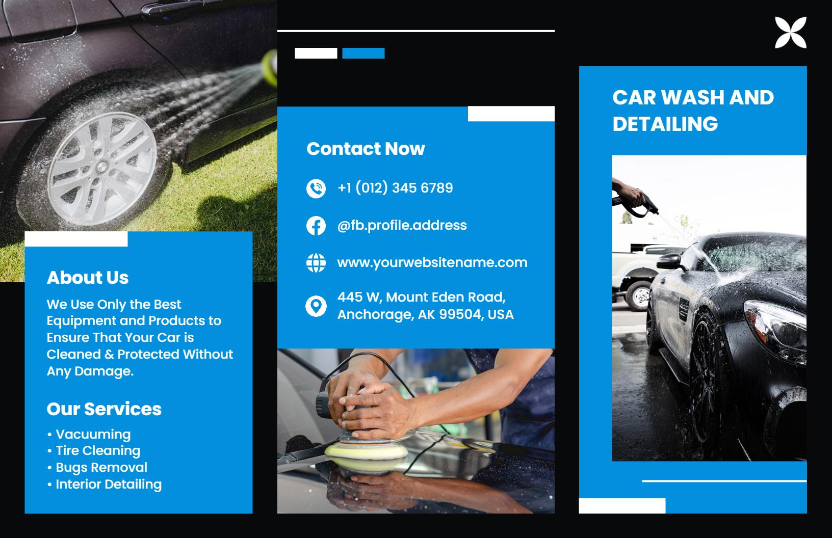 Modern Black Car Wash and Detailing Services Brochure Template