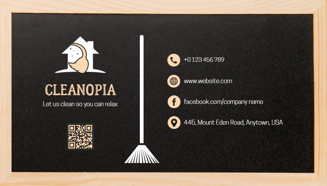 Modern Black Cleaning Services Business Card Template
