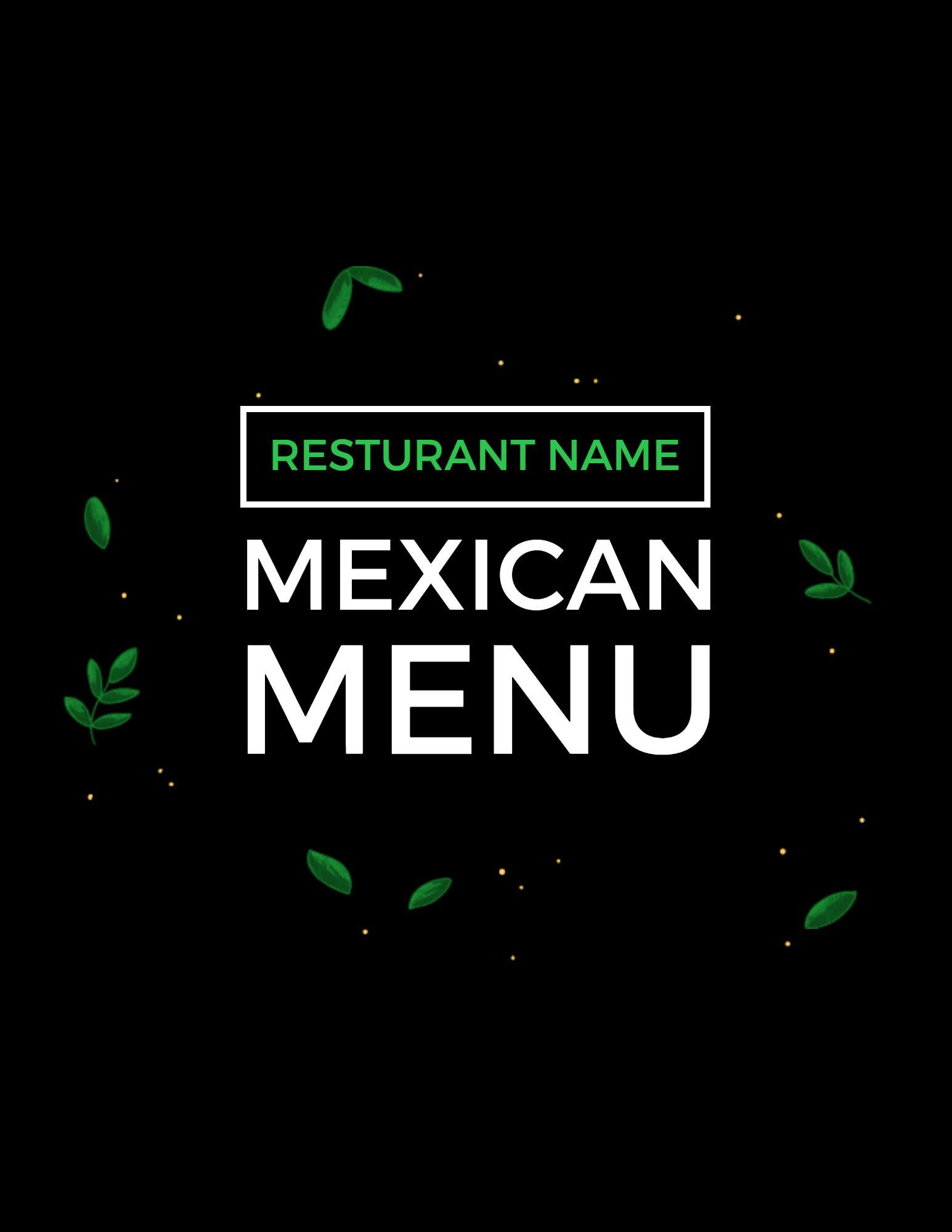 Modern Black Green Mexican Dining Menu Template