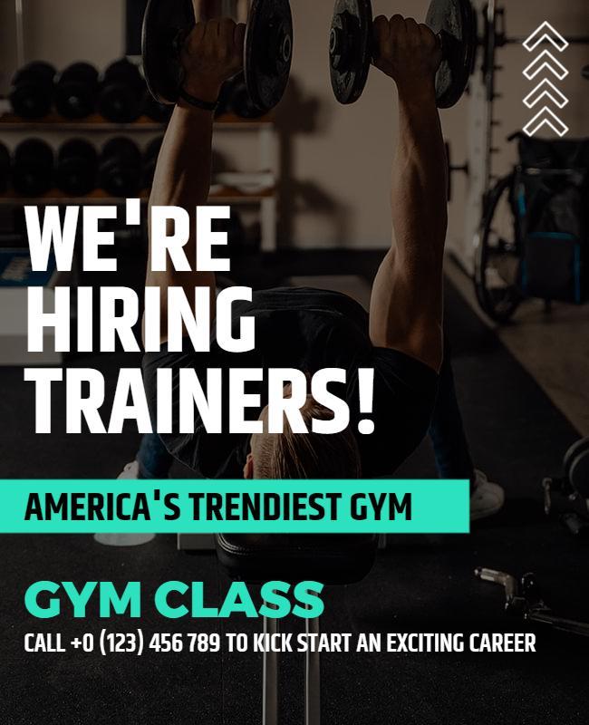 Modern Black Gym Hiring Trainers Recruitment Poster Template