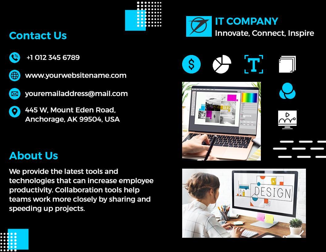Modern Black IT Company Services and Software Comparison Brochure Template