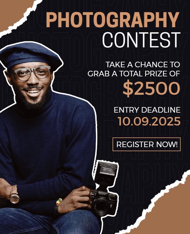 Modern Black Photography Contest with Cash Prize Poster Template