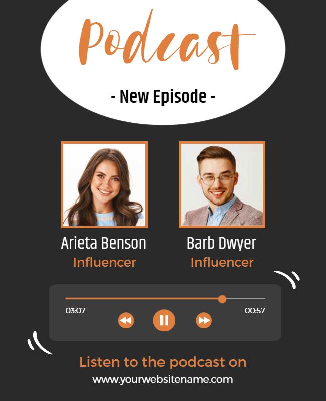 Modern Black Podcast Episode Announcement Poster Template