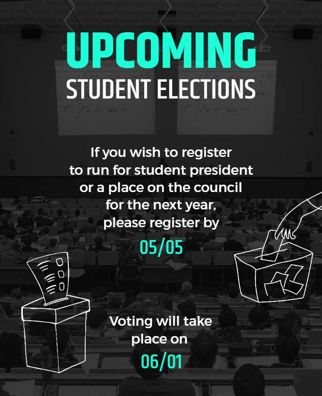 Modern Black Student Elections Registration Reminder Poster Template