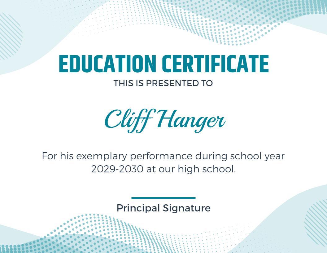 Modern Blue Abstract Education Performance Certificate Template
