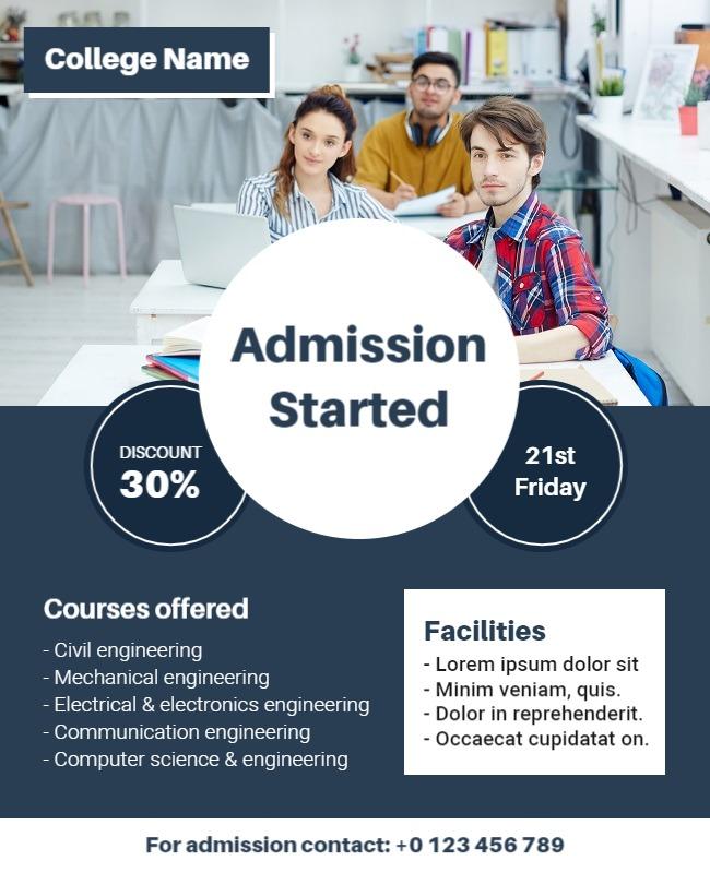 Modern Blue Admission Announcement for College Flyer Template