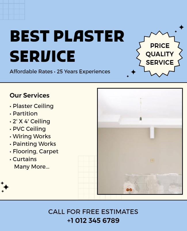 Modern Blue Affordable Plaster Service Promotion Poster Template