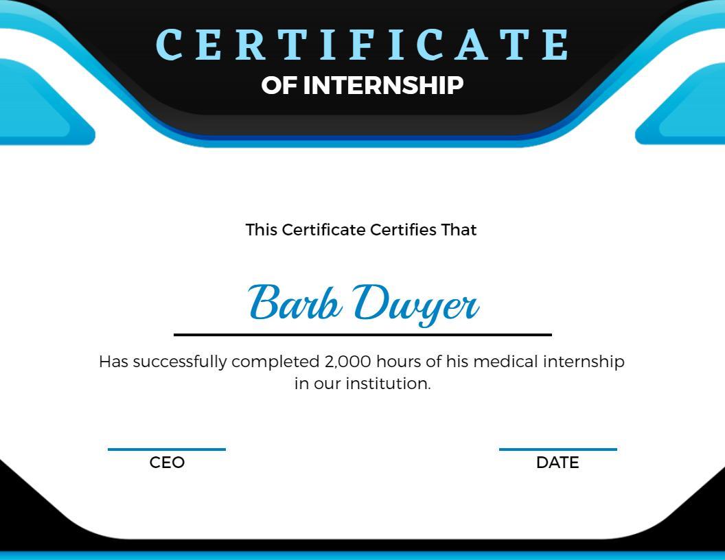 Modern Blue and Black Medical Internship Completion Certificate Template