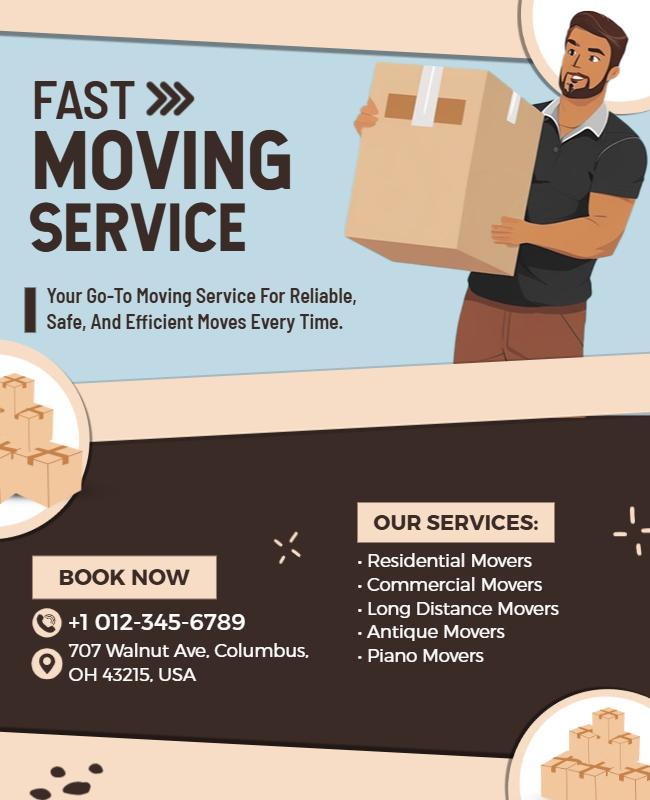 Modern Blue and Brown Fast Moving Service Poster Template