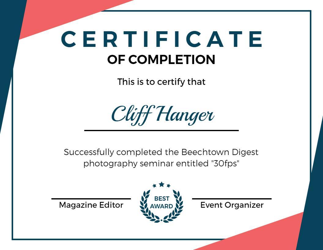 Modern Blue and Coral Completion Seminar Certificate Template