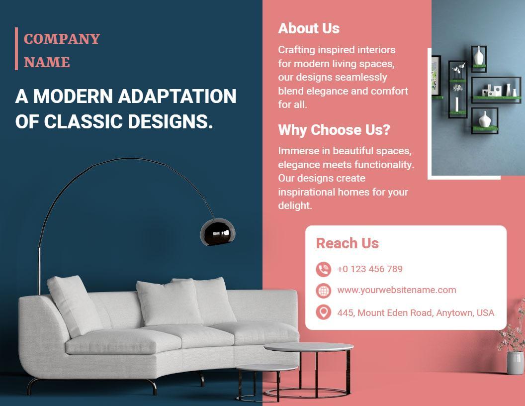 Modern Blue and Coral Interior Design Services Brochure Template