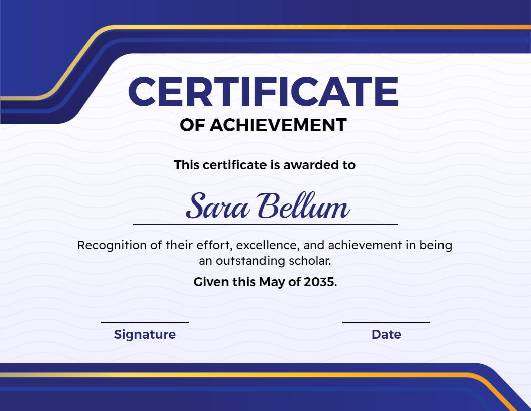 Modern Blue and Gold Achievement Recognition Certificate Template