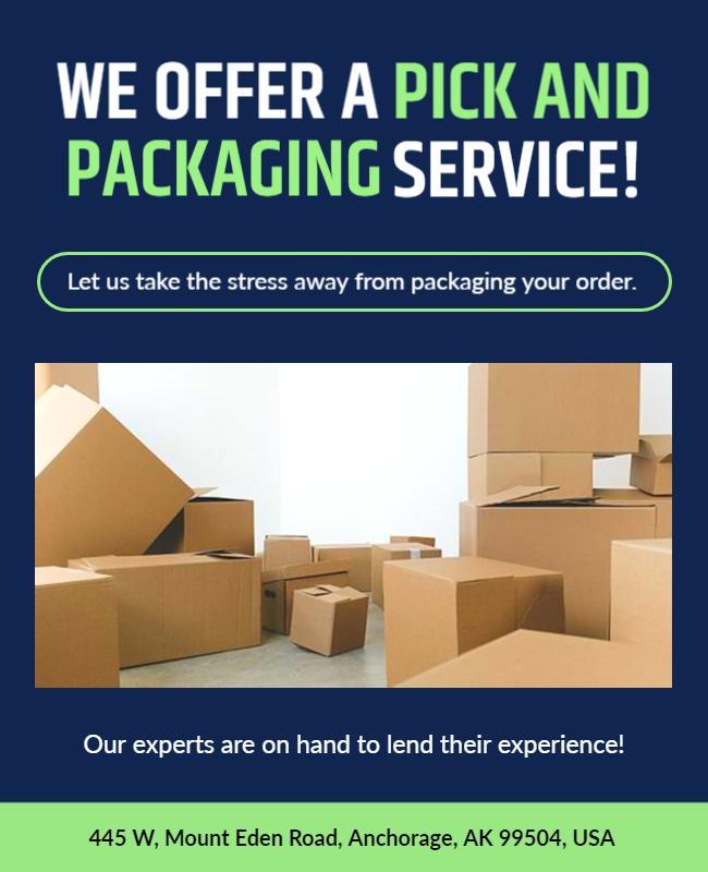 Modern Blue and Green Packaging Service Announcement Poster Template