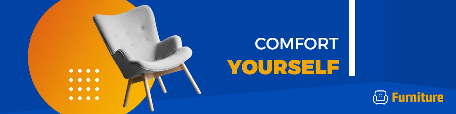 Modern Blue and Orange Chair Design for Comfort Furniture LinkedIn Banner Template