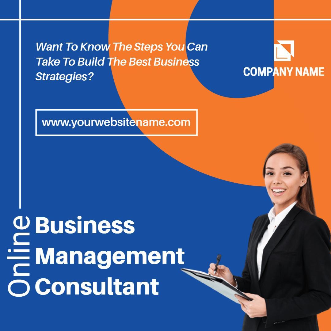 Modern Blue and Orange Online Business Management Consultant Ad Template