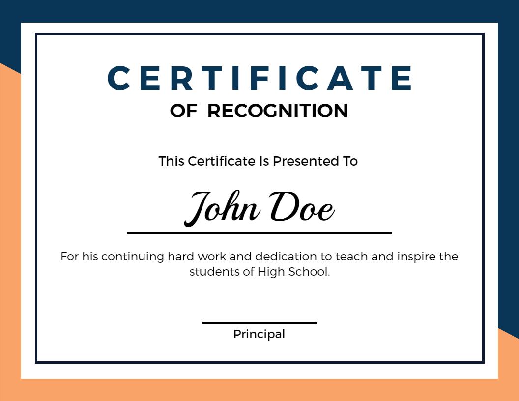 Modern Blue and Orange Recognition Achievement Certificate Template