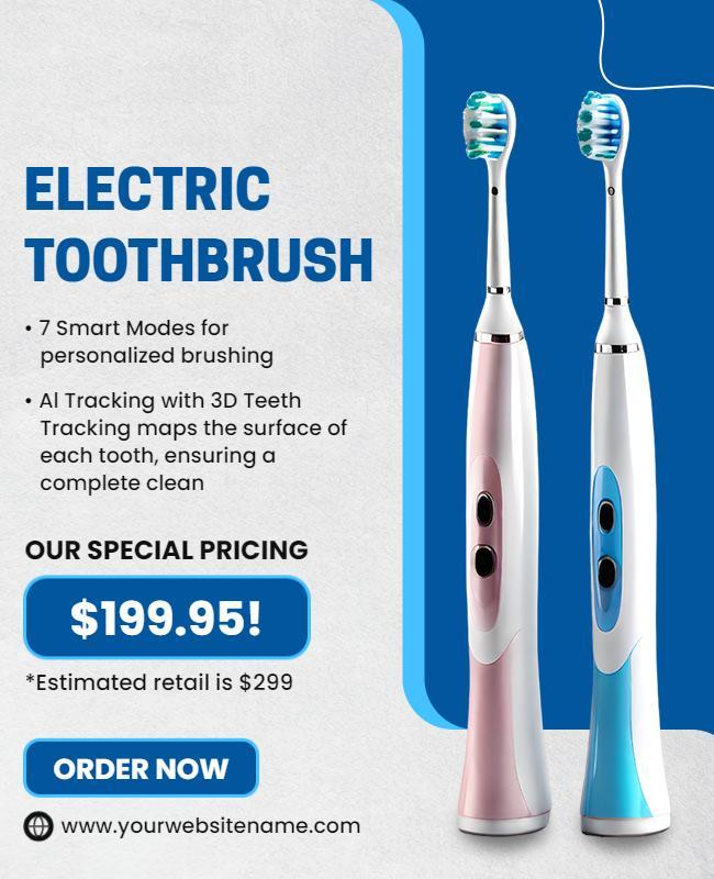 Modern Blue and Pink Electric Toothbrush Promotion Poster Template