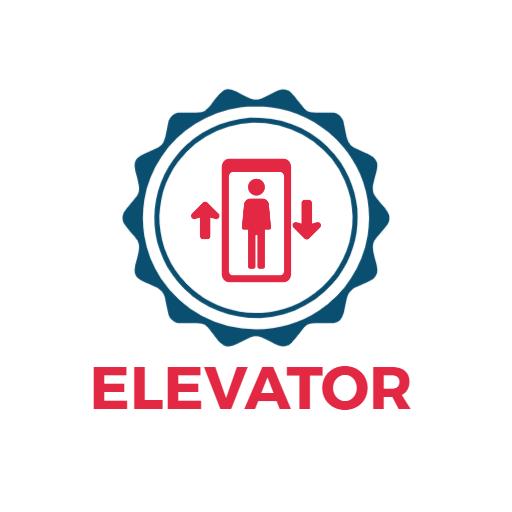 Modern Blue and Red Elevator Icon Representing Vertical Transport Logo Template