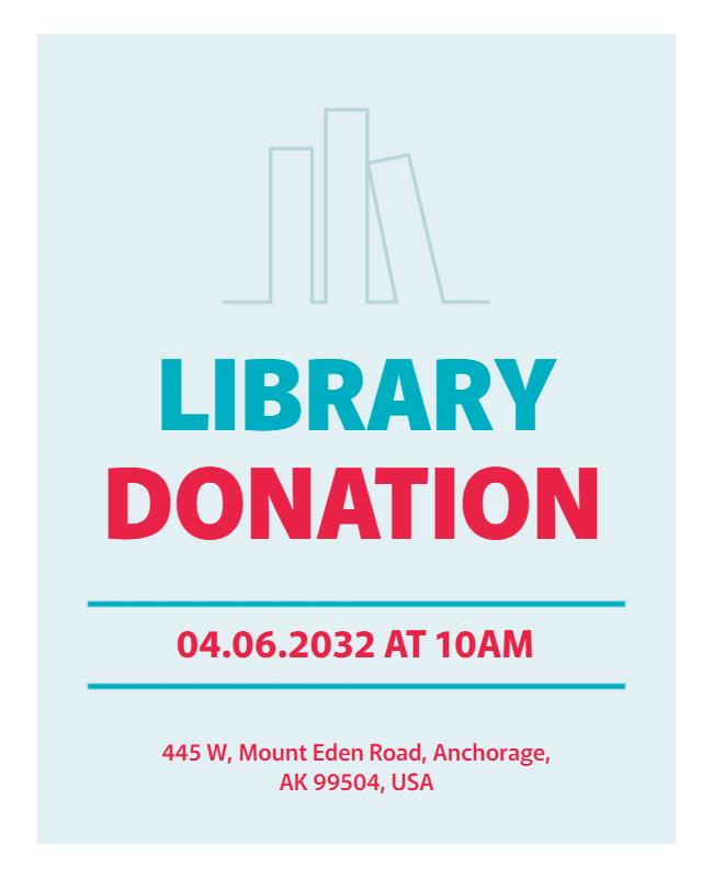 Modern Blue and Red Library Donation Event Poster Template