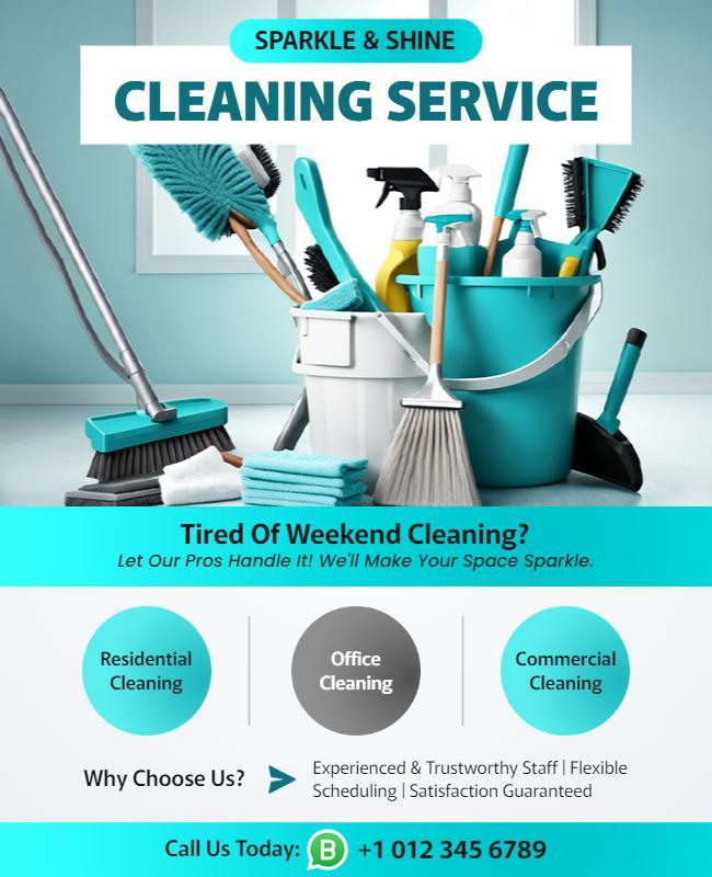 Modern Blue and Turquoise Cleaning Service Promotion Poster Template