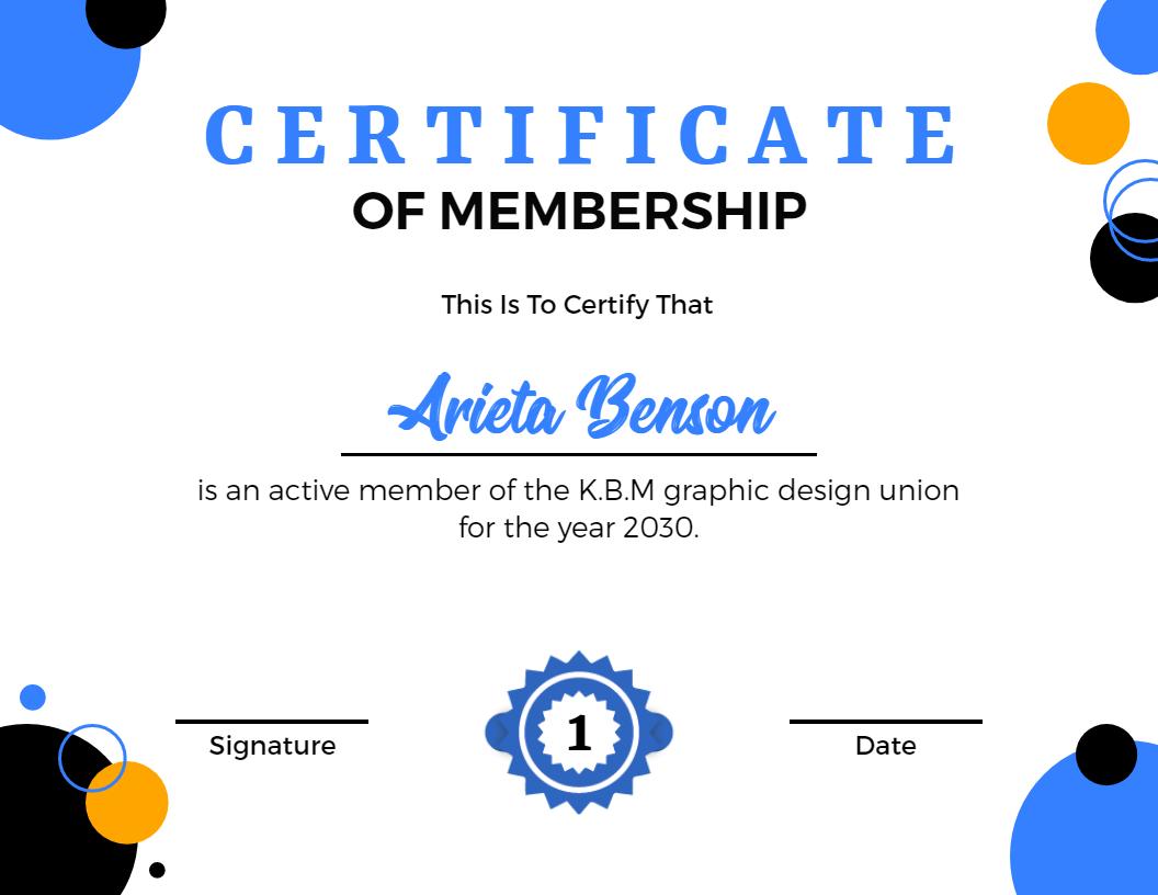 Modern Blue and Yellow Membership Design Certificate Template
