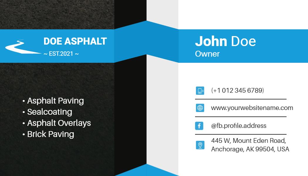 Modern Blue Asphalt Paving Construction Business Card Template
