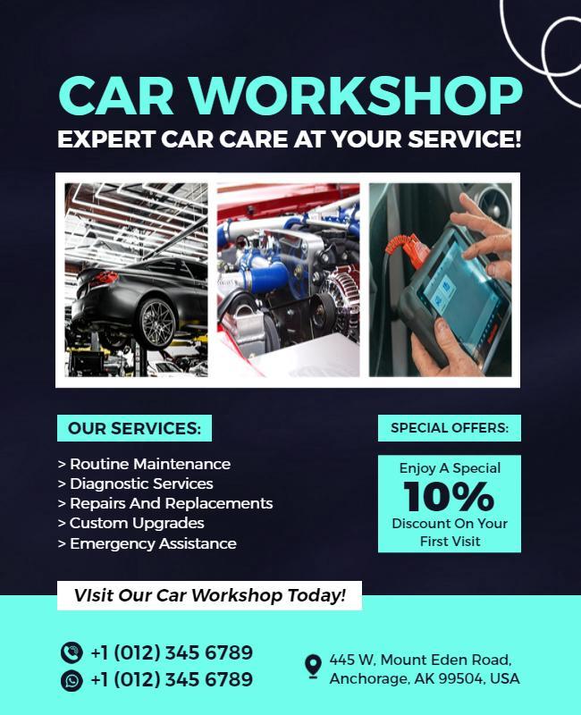Modern Blue Automotive Car Workshop Service Poster Template