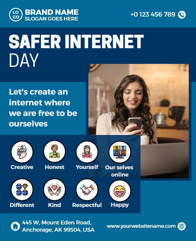 Modern Blue Awareness Safer Internet Day Poster Template