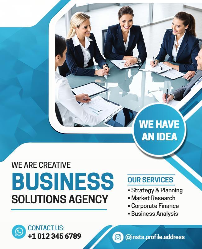 Modern Blue Business Solutions Agency Meeting Poster Template