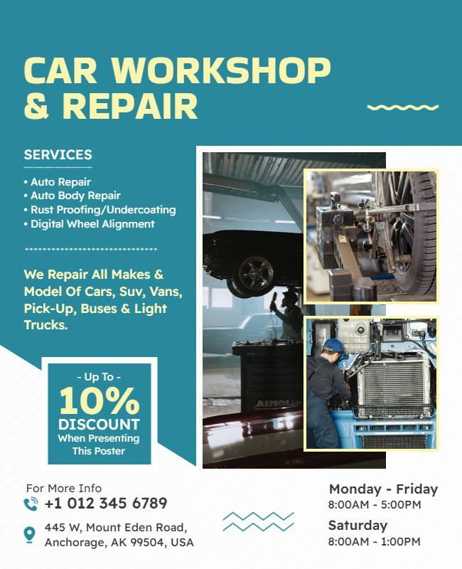 Modern Blue Car Workshop and Repair Services Poster Template