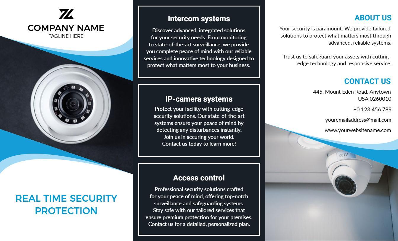 Modern Blue CCTV Security Solutions and Services Brochure Template
