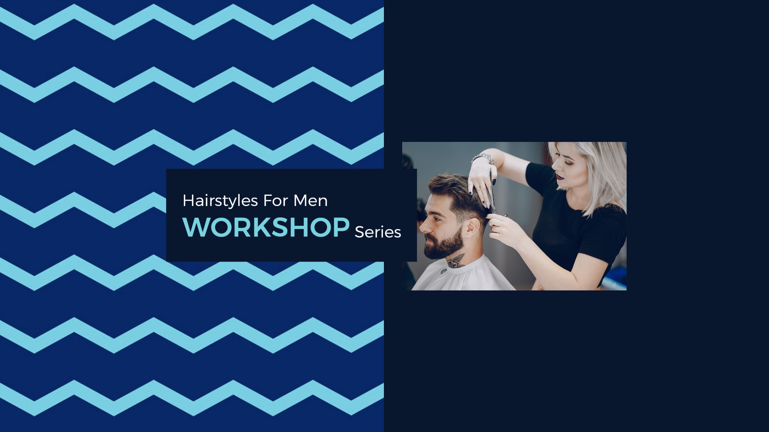 Modern Blue Chevrons with Hairstyling Workshop YouTube Banner Template