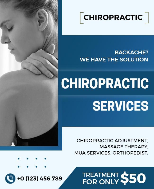 Modern Blue Chiropractic Services Treatment Flyer Template