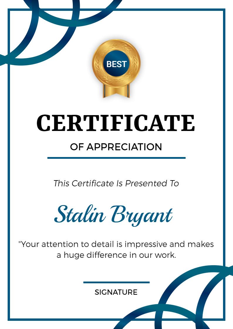 Modern Blue Circular Design Appreciation Certificate Template