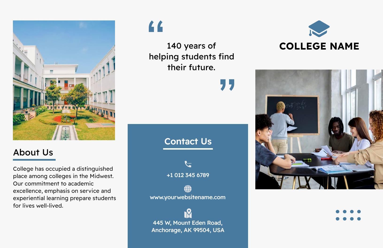 Modern Blue College Educational Services Brochure Template