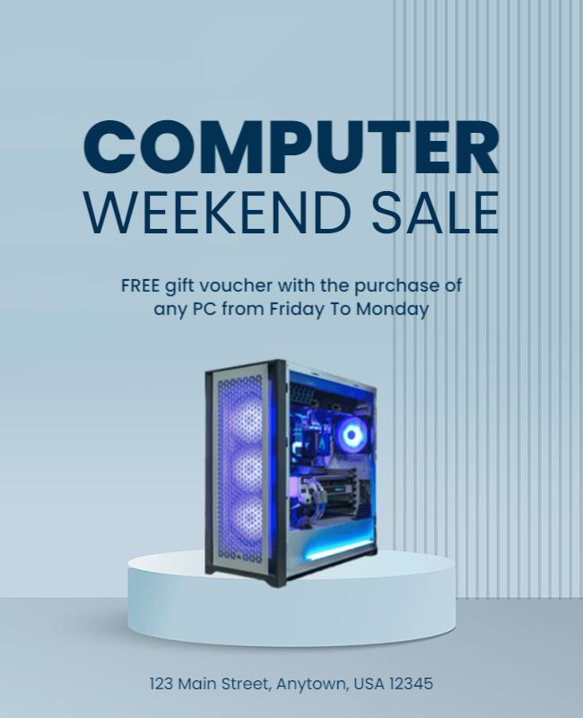 Modern Blue Computer Weekend Sale Promotional Poster Template