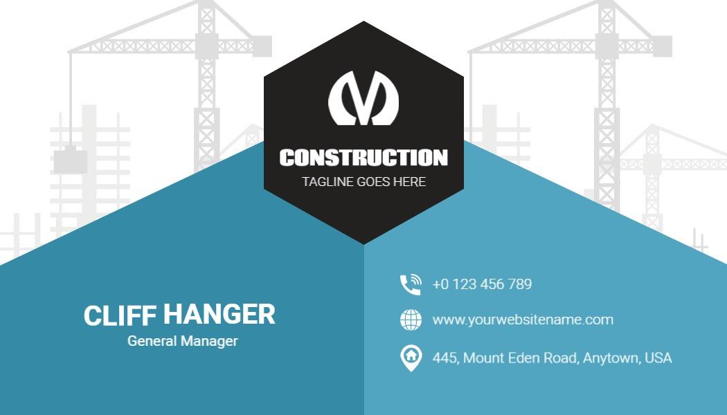 Modern Blue Construction Company Professional Business Card Template