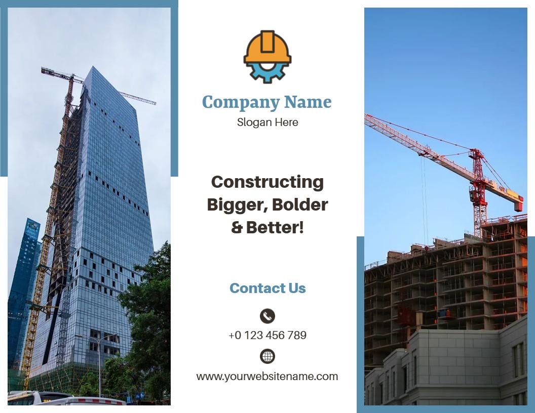 Modern Blue Construction Company Services Overview Brochure Template