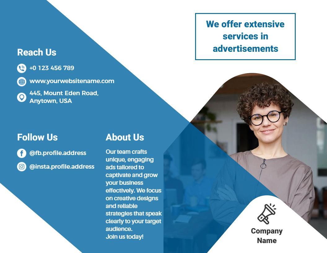 Modern Blue Corporate Advertising Services Brochure Template