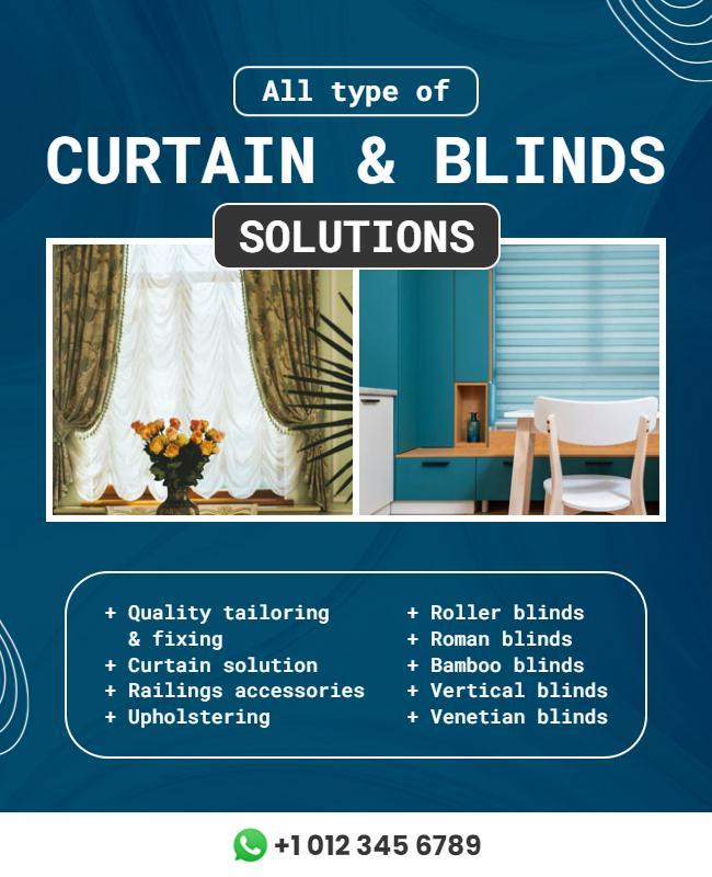 Modern Blue Curtain and Blinds Solutions Service Poster Template