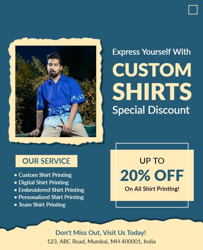 Modern Blue Custom Shirt Printing Discount Poster Template