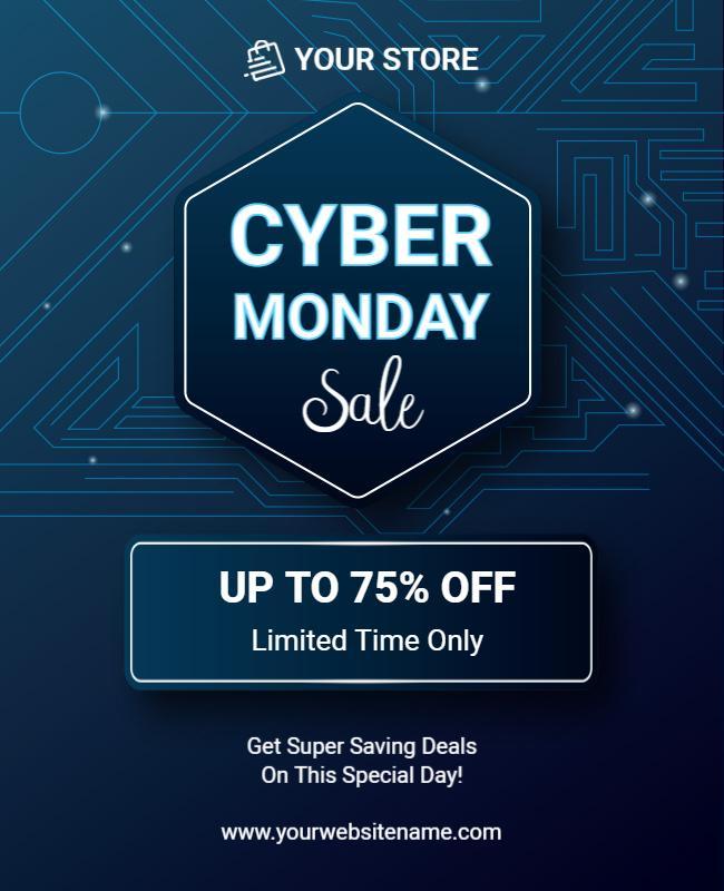 Modern Blue Cyber Monday Sale Promotional Flyer Template