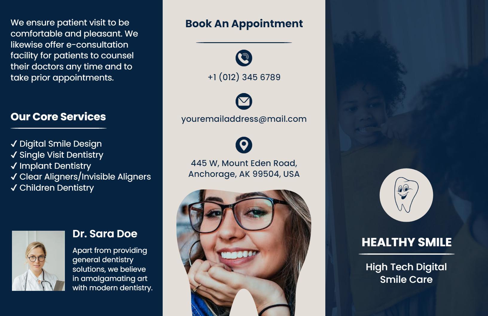 Modern Blue Dental Care Services and Appointment Brochure Template