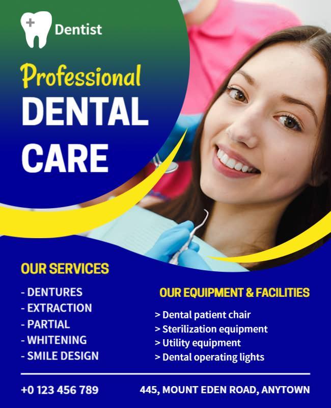 Modern Blue Dental Care Services Information Poster Template