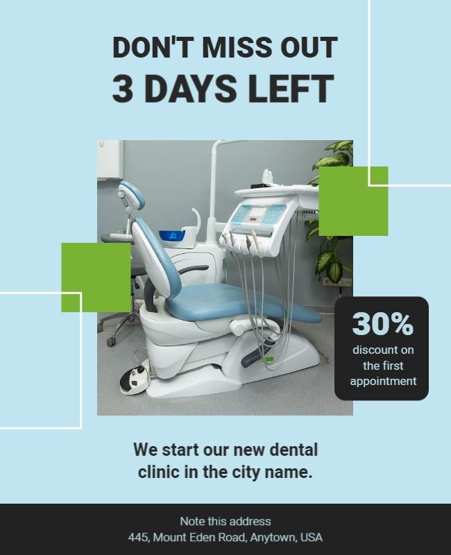 Modern Blue Dental Clinic Opening Soon Discount Flyer Template