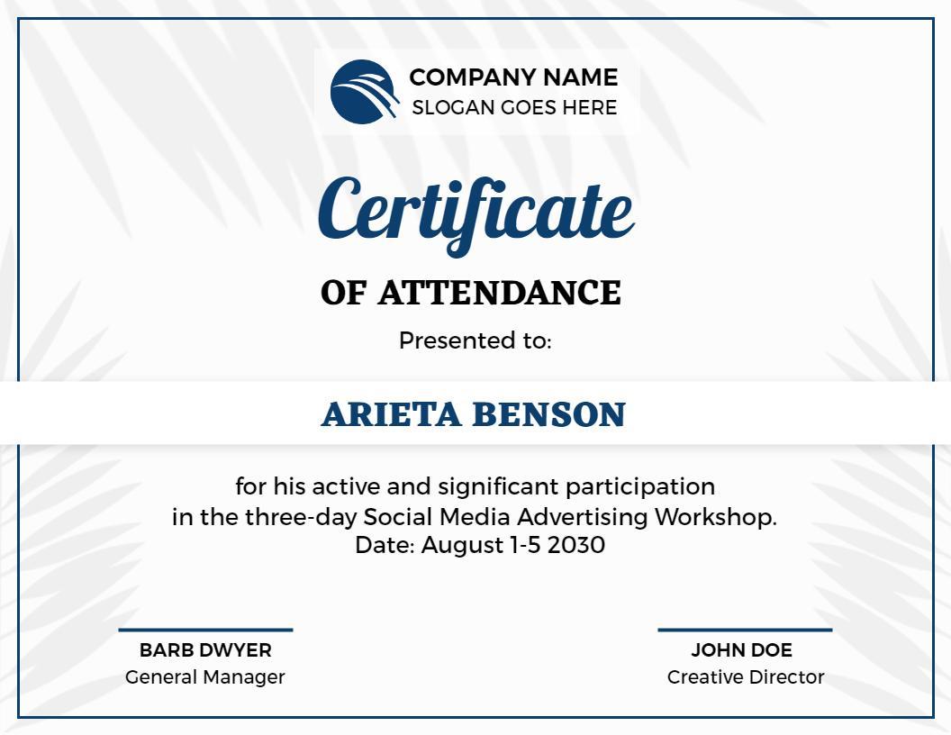Modern Blue Design for Social Media Workshop Attendance Certificate Template
