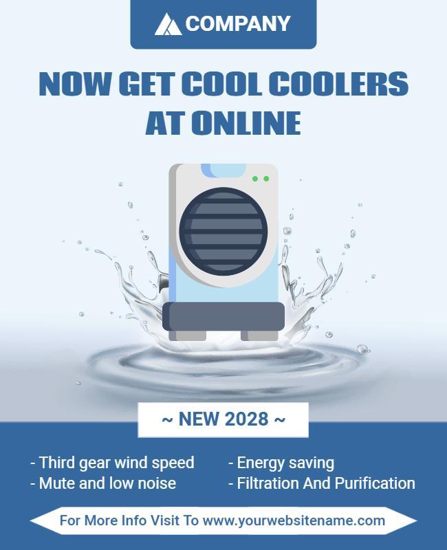 Modern Blue Digital Cool Air Conditioner Promotion Poster Template