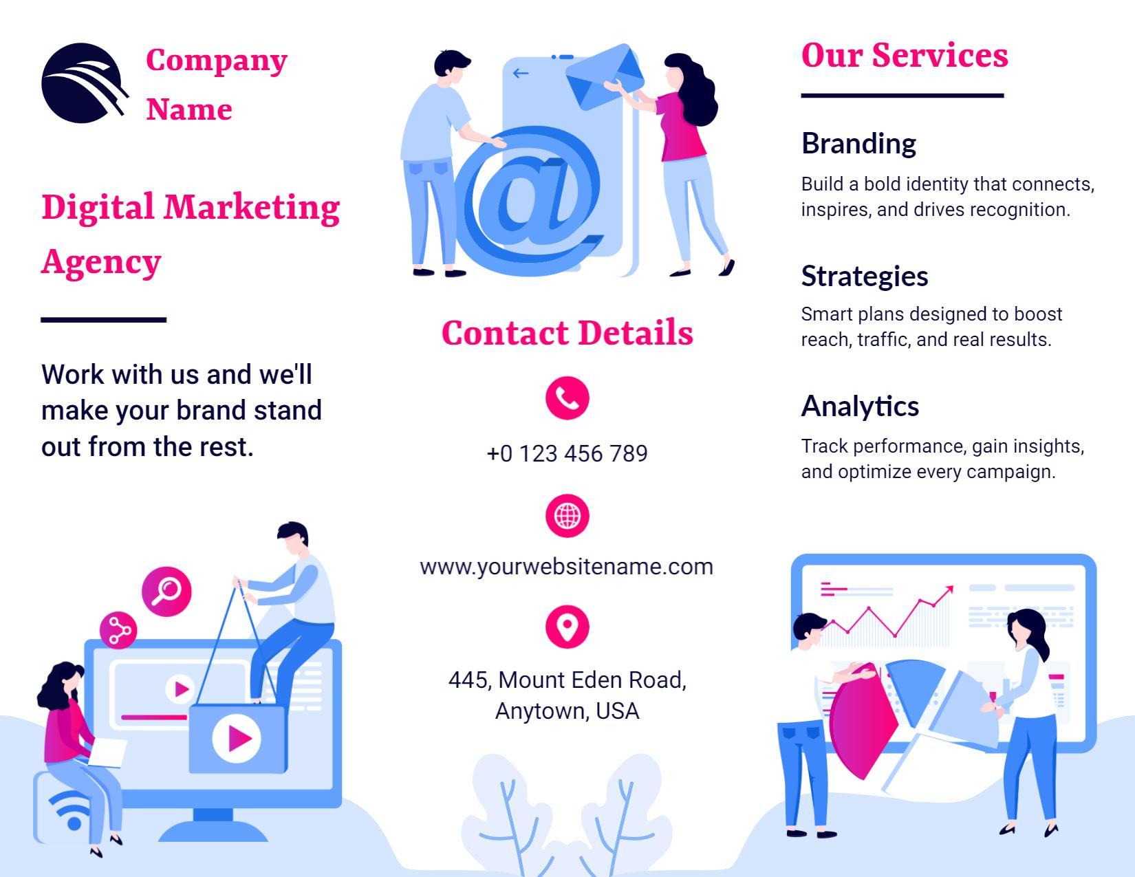Modern Blue Digital Marketing Agency Services Tri Fold Brochure Template